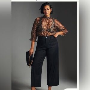 Anthropologie Maeve The Colette Cropped Wide-leg Linen Pants Black Size 30